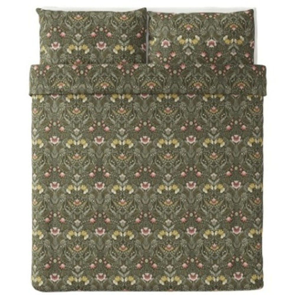 IKEA KARRDUNORT Duvet Cover Green Wildflowers Floral Full Queen Piped Edge - Picture 3 of 8